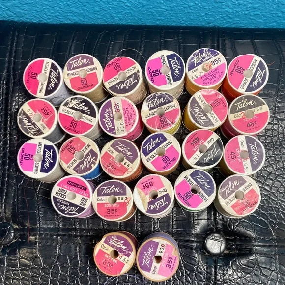 25 Spools of Talon Thread (2 are vintage Wooden Spools) Size 50 MADE IN USA - Picture 2 of 3